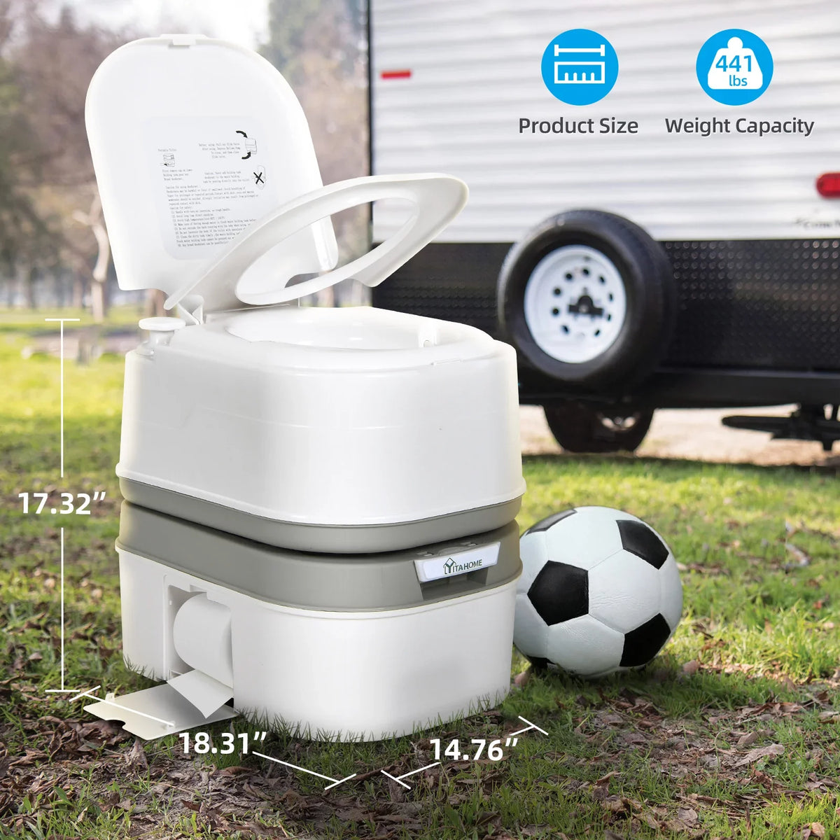 Portable Indicator, Gallon RV Toilet, exterior Camping 6.34 Rotating Porta DWVO Potty with Level RV , Spout Toilet