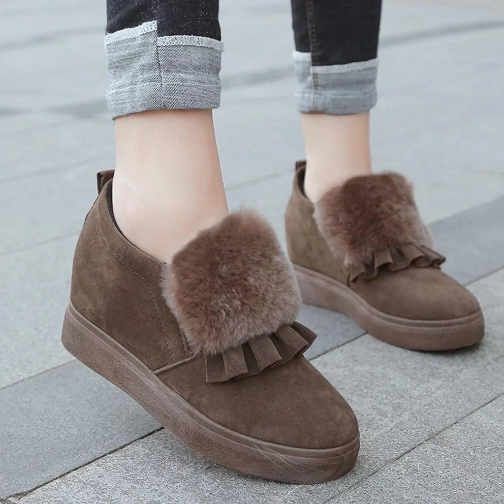Vintage Womens Embellished Autumn Furball Shoes Boots Boots Ankle Fashion Thicksoled Classic Wedges Winter Cotton