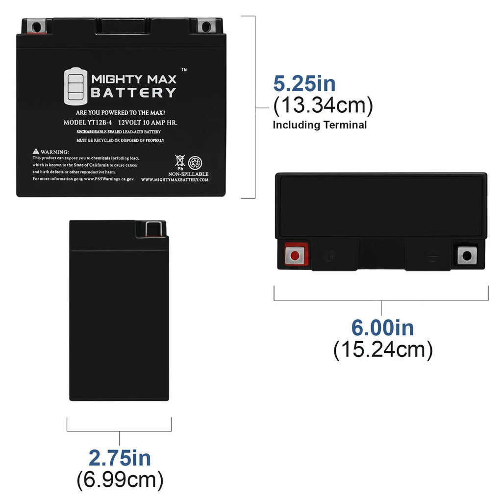 YT12B-4 12V 10Ah Replacement V for Star Yamaha Battery XVS650 15-17