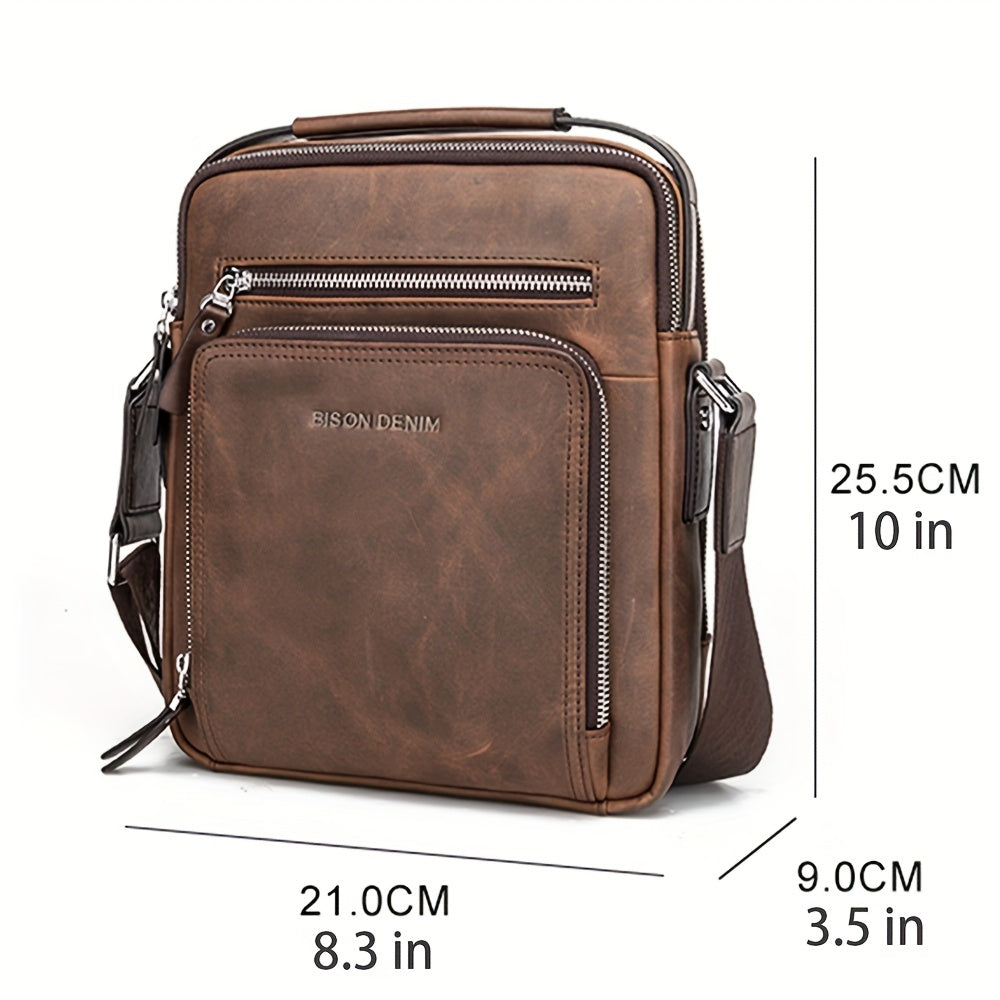Bag Casual Genuine Cowhide Shoulder Vintage Bag DENIM Messenger Crossbody Men‘s MICHROE N2333-1ZF Designer Leather Handbags