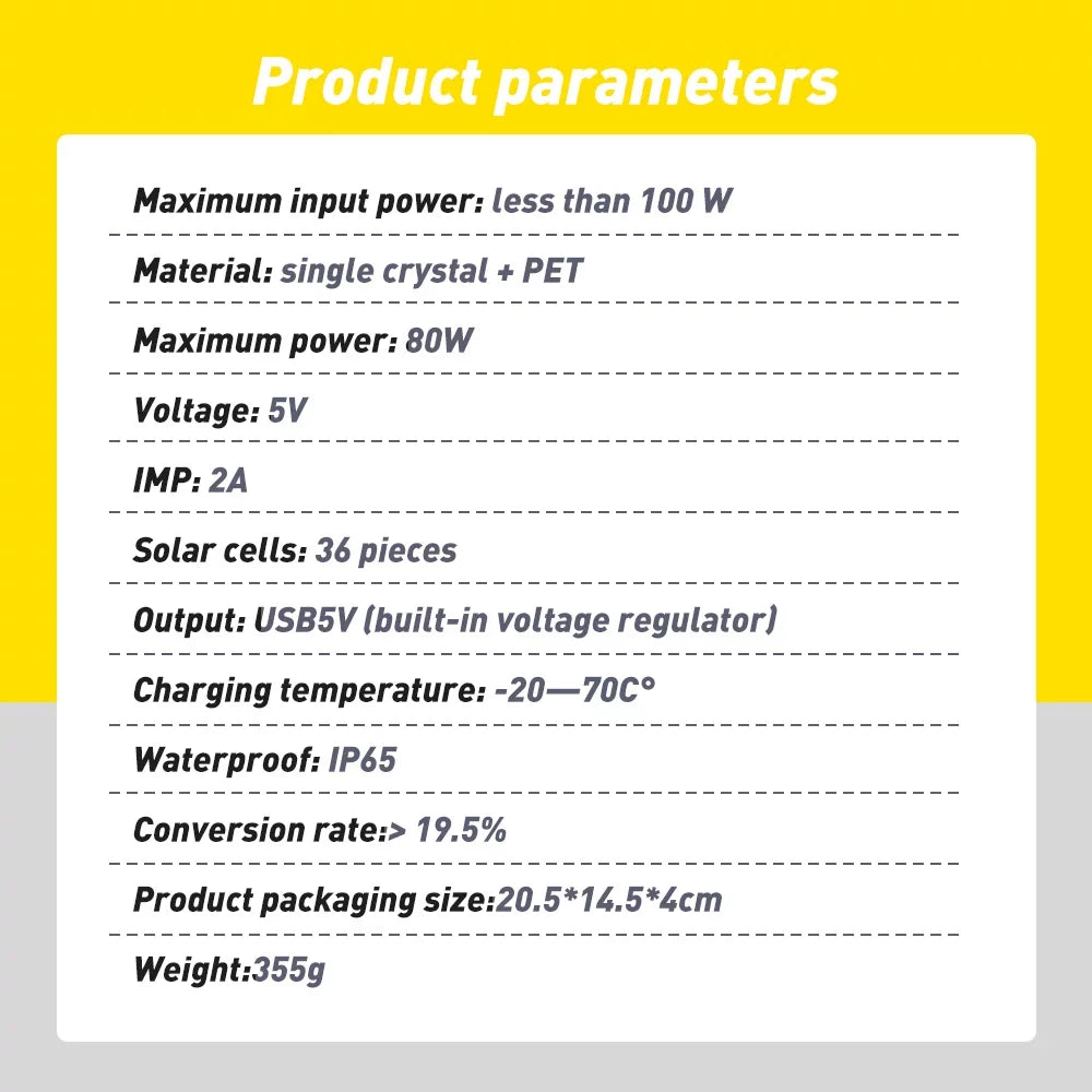 Panel Camping 80W Foldable Solar DFITO Bank Hiking for exterior Power USB