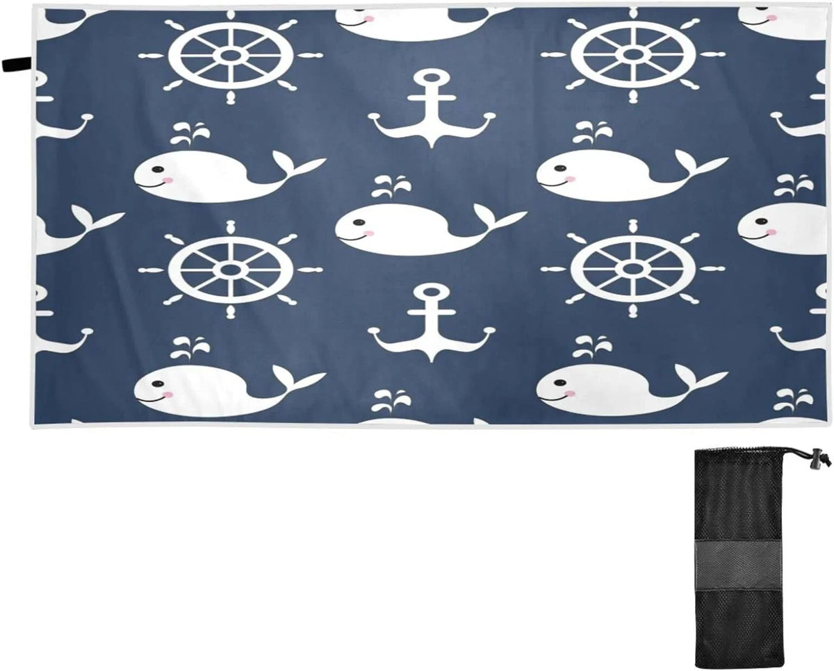 Holiday Camping - for Anchor Travel Swimming Compact Absorbent Bestwell Towel Oversized Beach Towel Lightweight Cartoon Towels - Whale Quick Super Retro Dry （429）