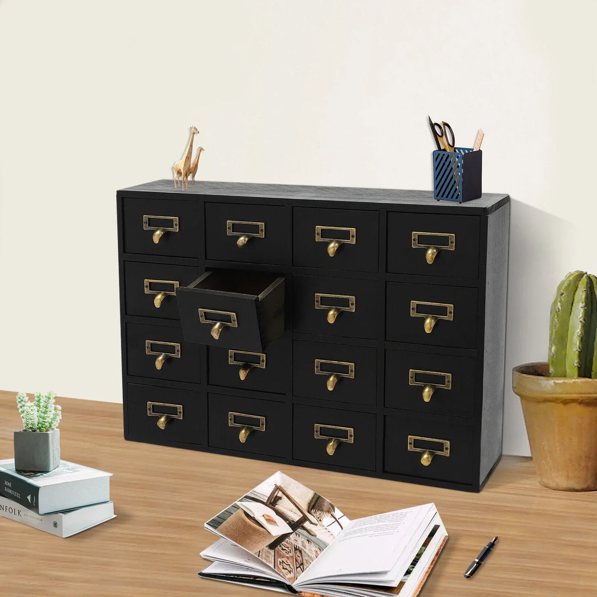 16 Wooden Drawers Drawer Desk Box, Organizer Herb New Storage Apothecary Cabinet