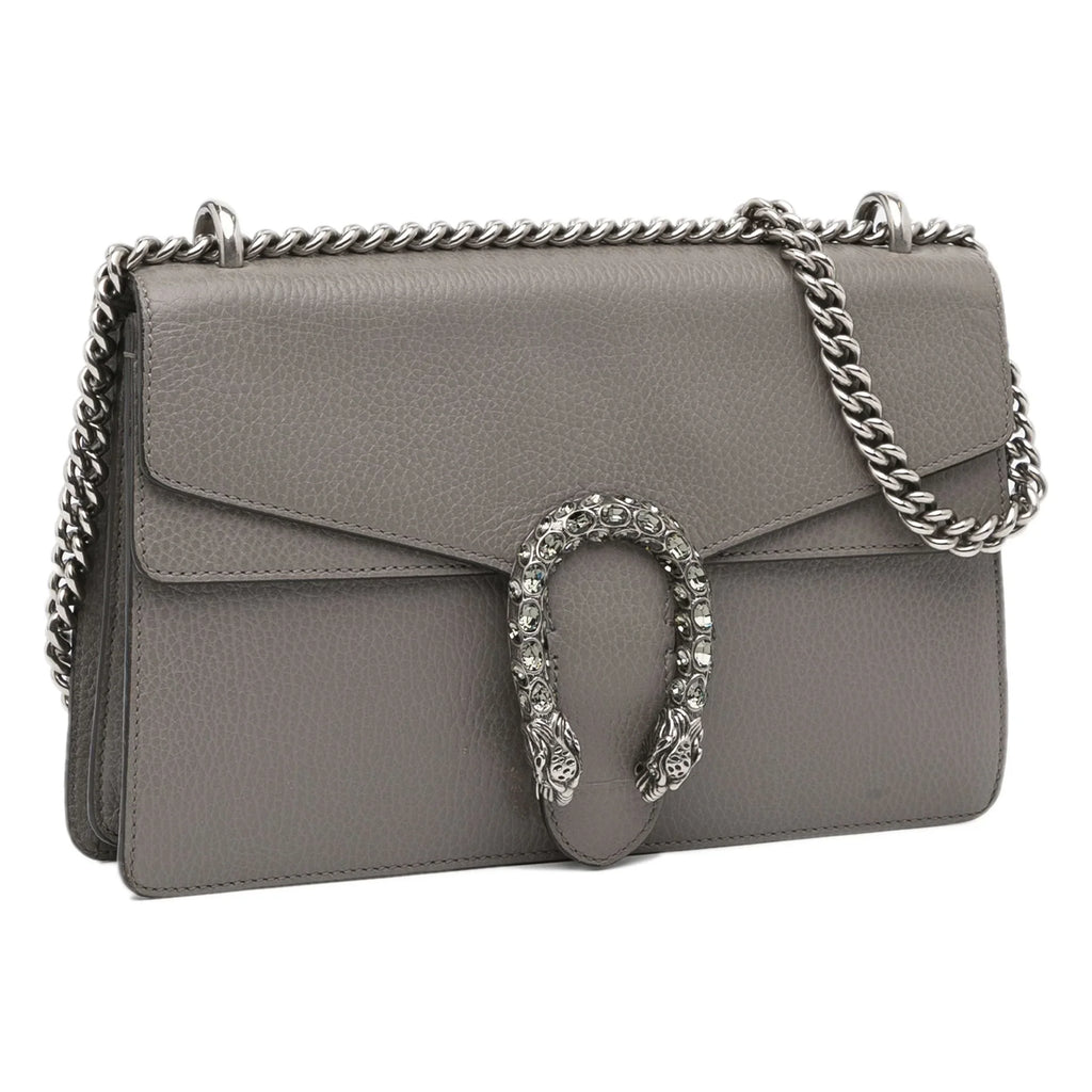 Authenticated Unisex Shoulder Calf Pre-Owned Gray Bag Dionysus Small Leather (Good)