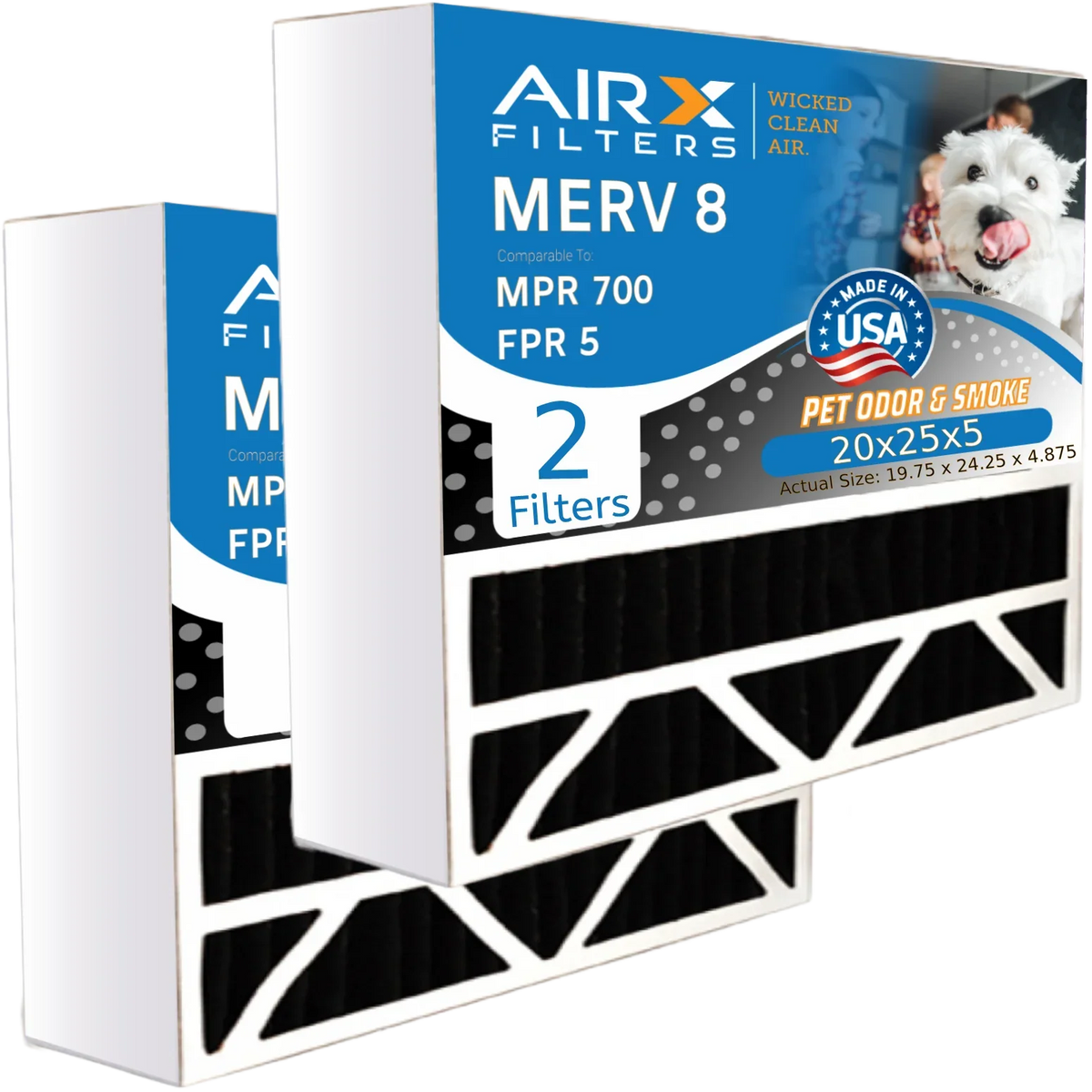 FILTERS Pack 5 to WICKED by & AIR. Eliminator Air with MERV CLEAN Bear AIRX 2 Filter Filter Odor MPR Air Carbon Compatible 700 255649-102 Comparable FPR 8 20x25x5
