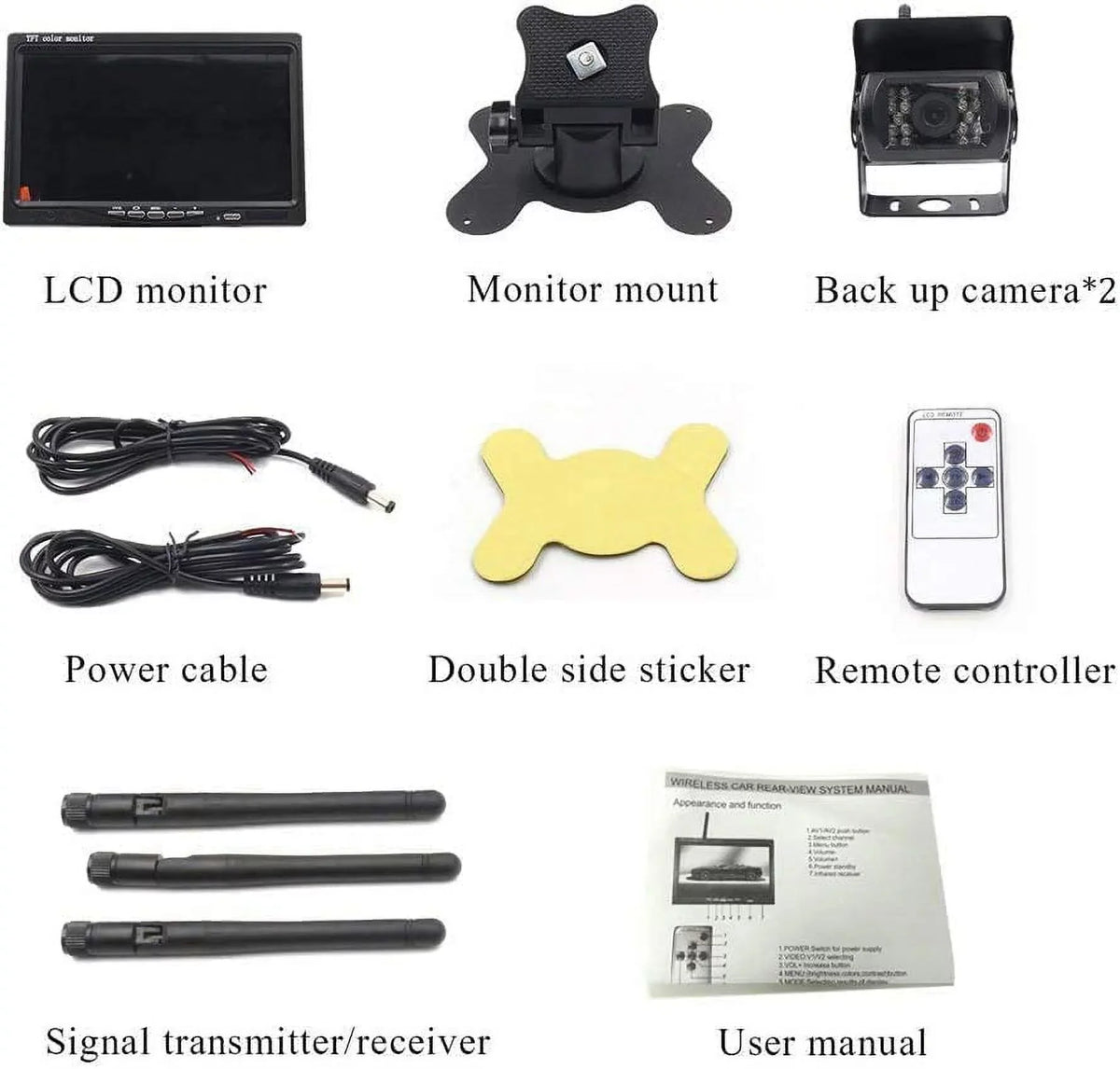 IR Wireless RV/SUV/Van/Pickup/Truck/Trailer RV 7 Camera 2 for and Kit Camera Backup Night Bileeko Vision inchMonitor Rear PCS View