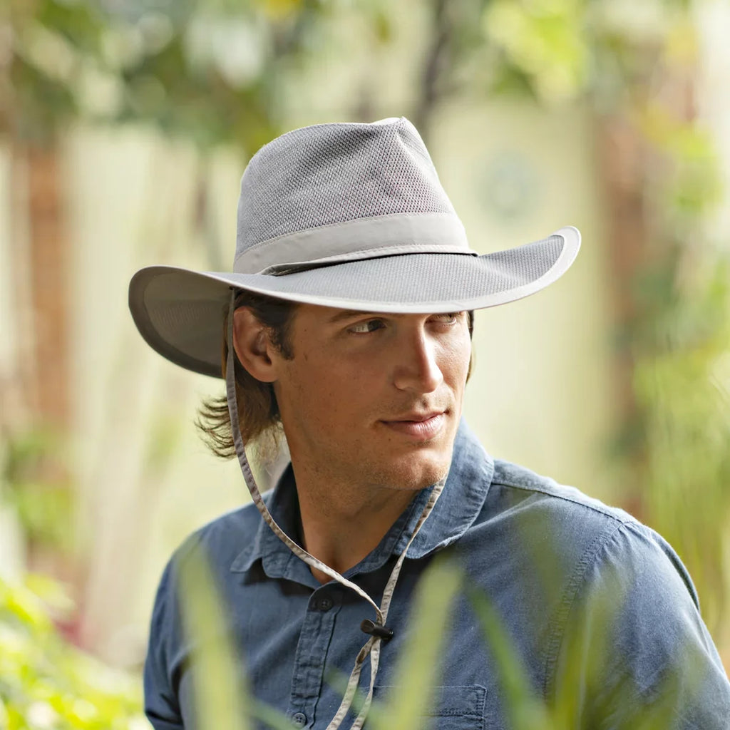 Brim, Sun 50+ Chin Adjustable 3" Large) (SPF) Jack Panama Crown UPF Safari Sun Hat, Protection Cord, (Fossil, Mesh