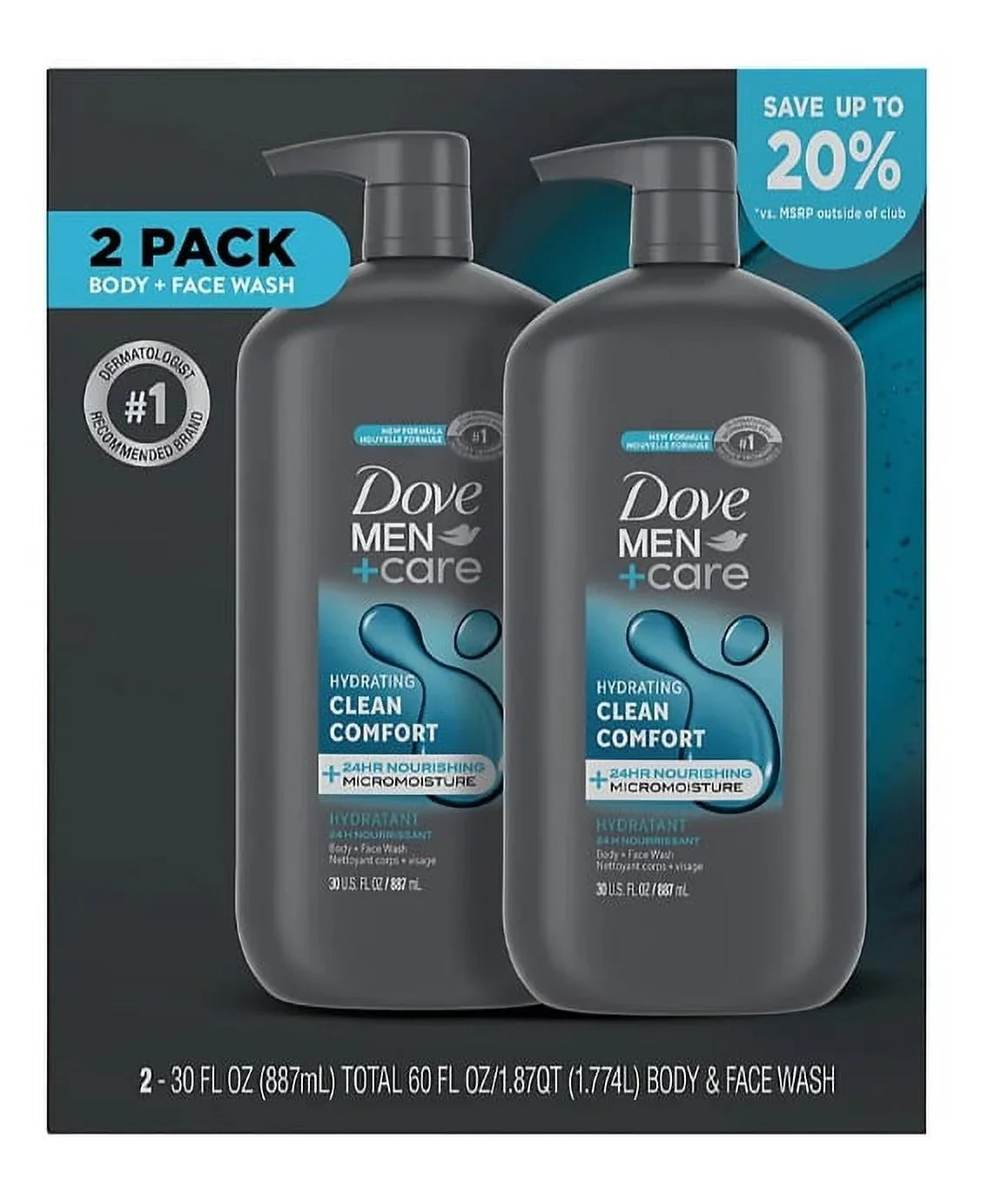Comfort Clean oz. Dove & Men+Care Face Wash, pk./30 2 Body