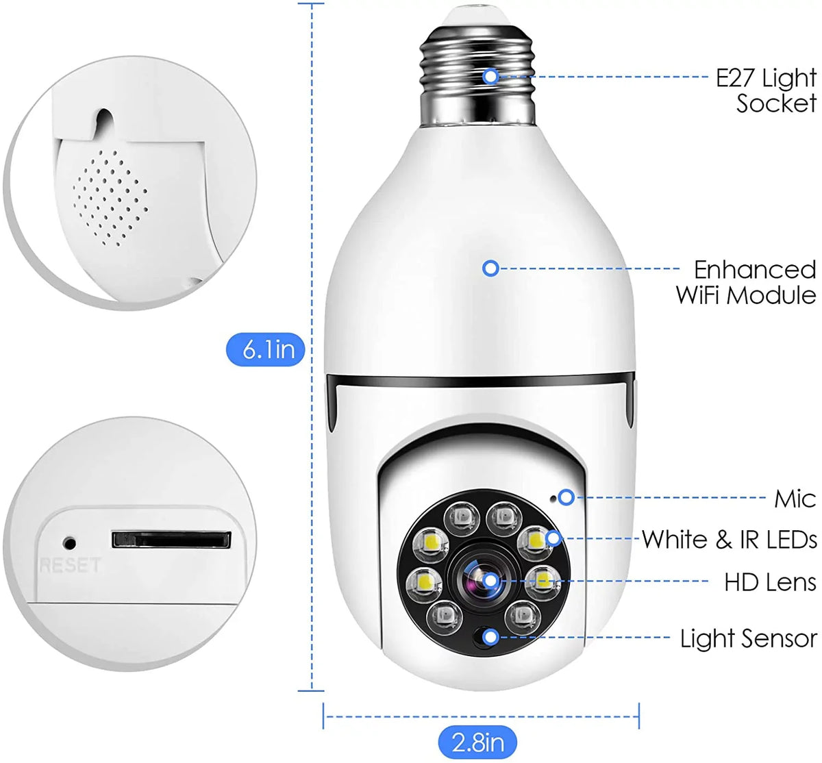 360 Surveillance Mobile Full-Color and Light View Bulb Camera, Vision(2 Wi-Fi Degrees 1080P exterior Remote Phone E27 Night PCS) Camera Camera, Security Camera,