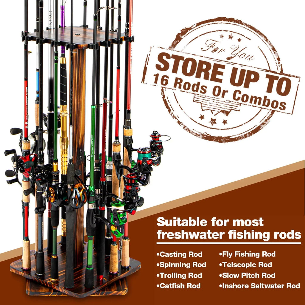 Rods 16 Holders Rotating to 360 Garage Wood Ghosthorn , Men Pole Holds Fishing for up Rod Degree Gifts for Fishing
