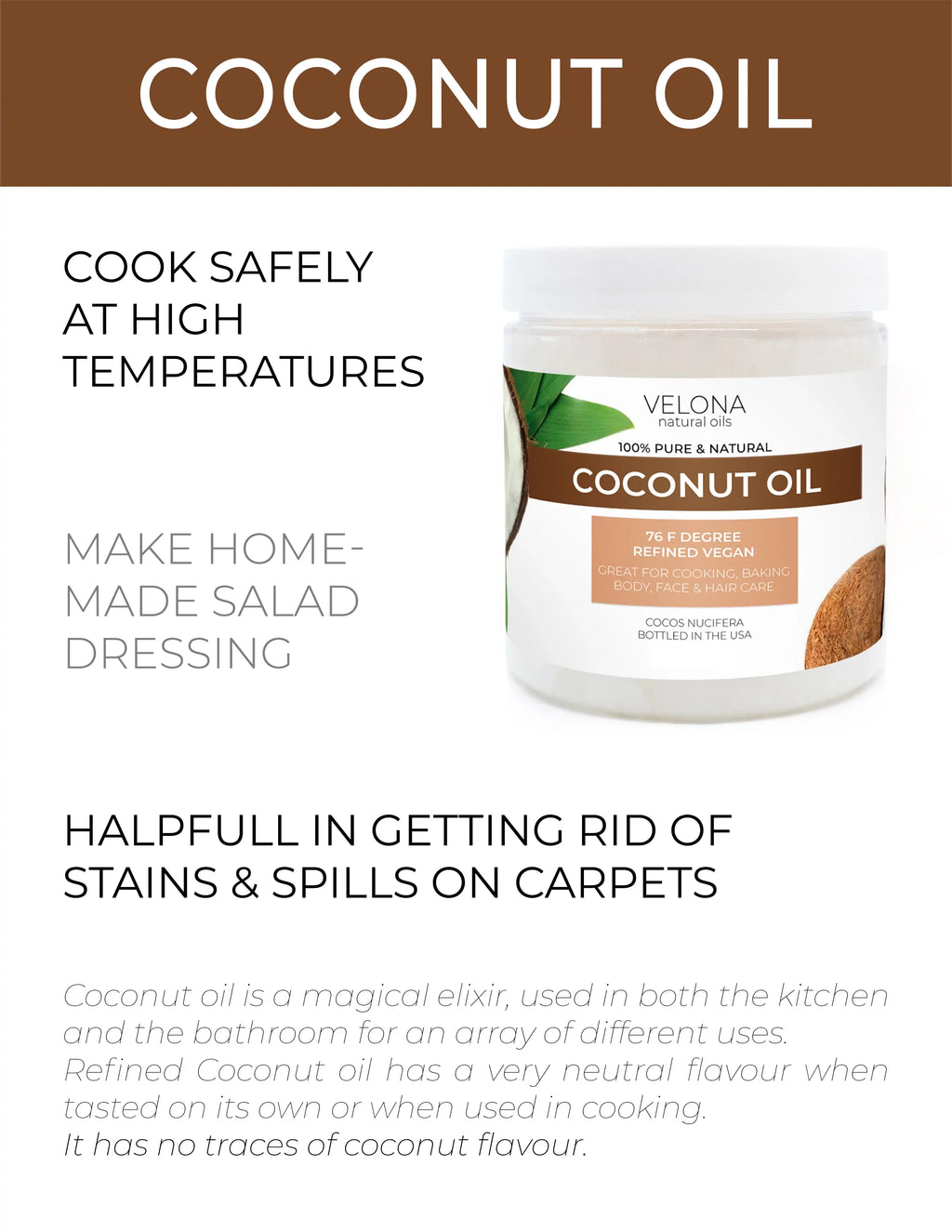 Coconut Natural 76 - Refined, Velona Face, Oil 100% pressed Oil jar | Skin, Carrier in | and | | Care Degree Pure Body, Hair oz 24 Cold
