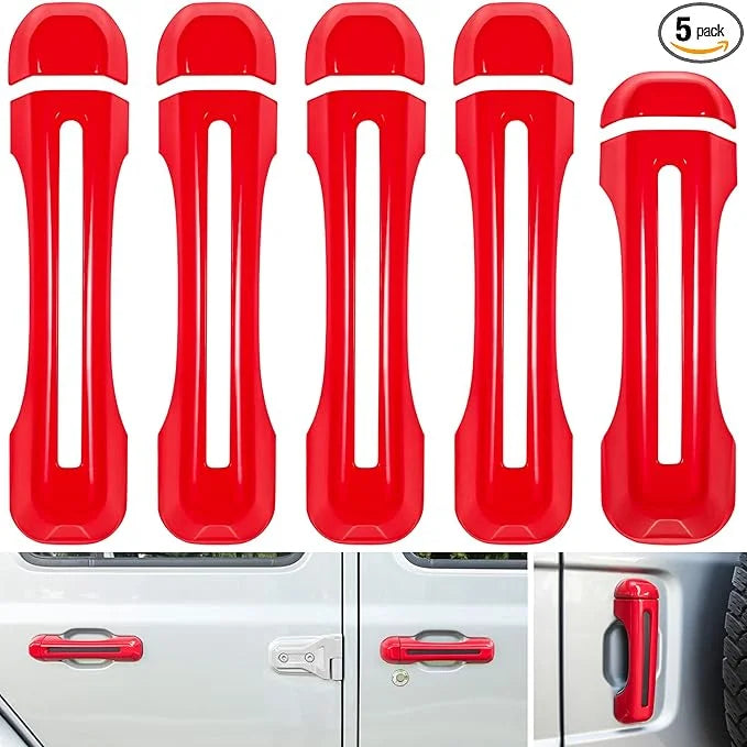 Handle Jeep Cover E-cowlboy Inserts JT & Accessories Gladiator for JLU Door 2-Door Handle 4-Door (Red Freedom Unlimited Sahara JL Trim+Tailgate 5PCS) Sports Exterior Rubicon Wrangler Cover 2018-2022