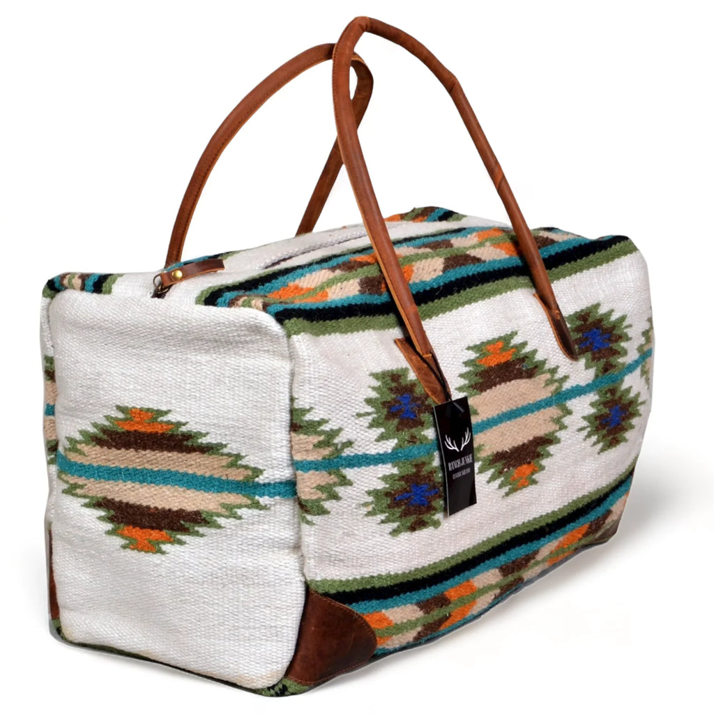 Leather Aspen Southwestern Bag Blanket Weekender Saddle Boho 100% Large Handles Aztec Duffel Bag