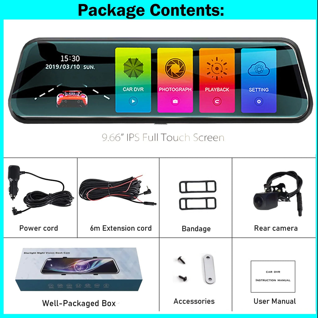 Vision, Recording Dash Camera Touch Loop Cam 10" Rear Backup Dual Motion Assistance, Screen Kit View, and Camera, Mirror Front Detection,Reversing 1080P Night Super for Dash Cars,