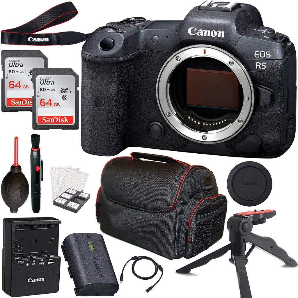 Camera 2pc Mirrorless Only) 64GB Canon EOS + + More R5 Cards + Case (Body Tripod Memory &