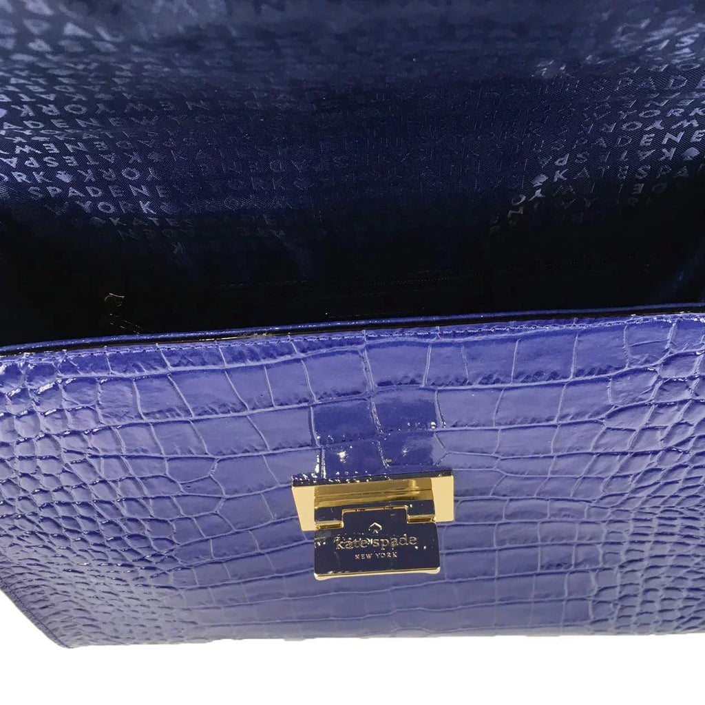 Blue New Asilah Leather Kate Croco York Knightsbridge Spade Satchel, Doris