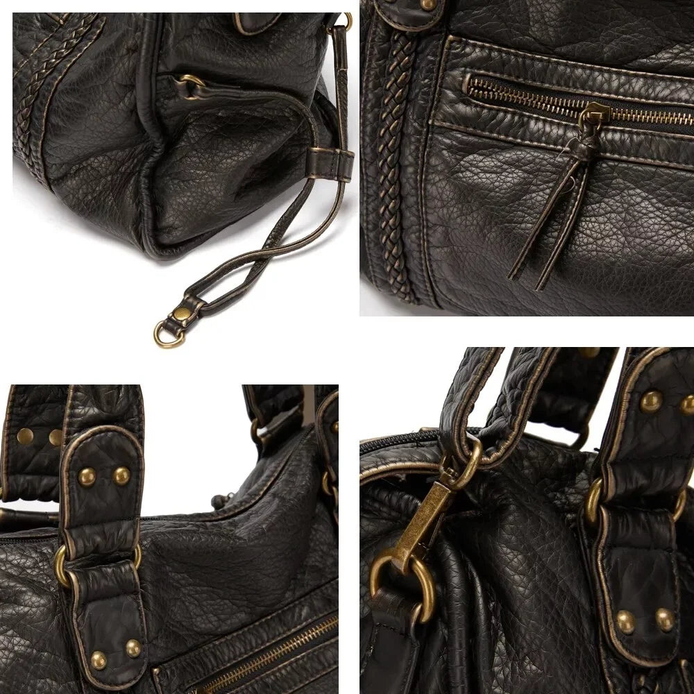 Washed Leather grade Women Handbag Capacity Vegan Office Tote Vintage Bag Bag Travel Shoulder Bag Bag Women Leather Large for Bag