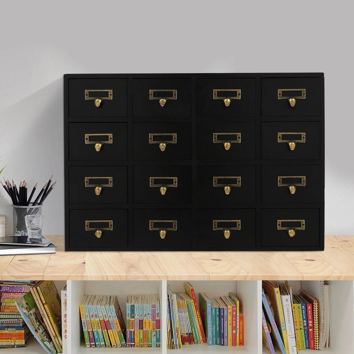 16 Wooden Drawers Drawer Desk Box, Organizer Herb New Storage Apothecary Cabinet