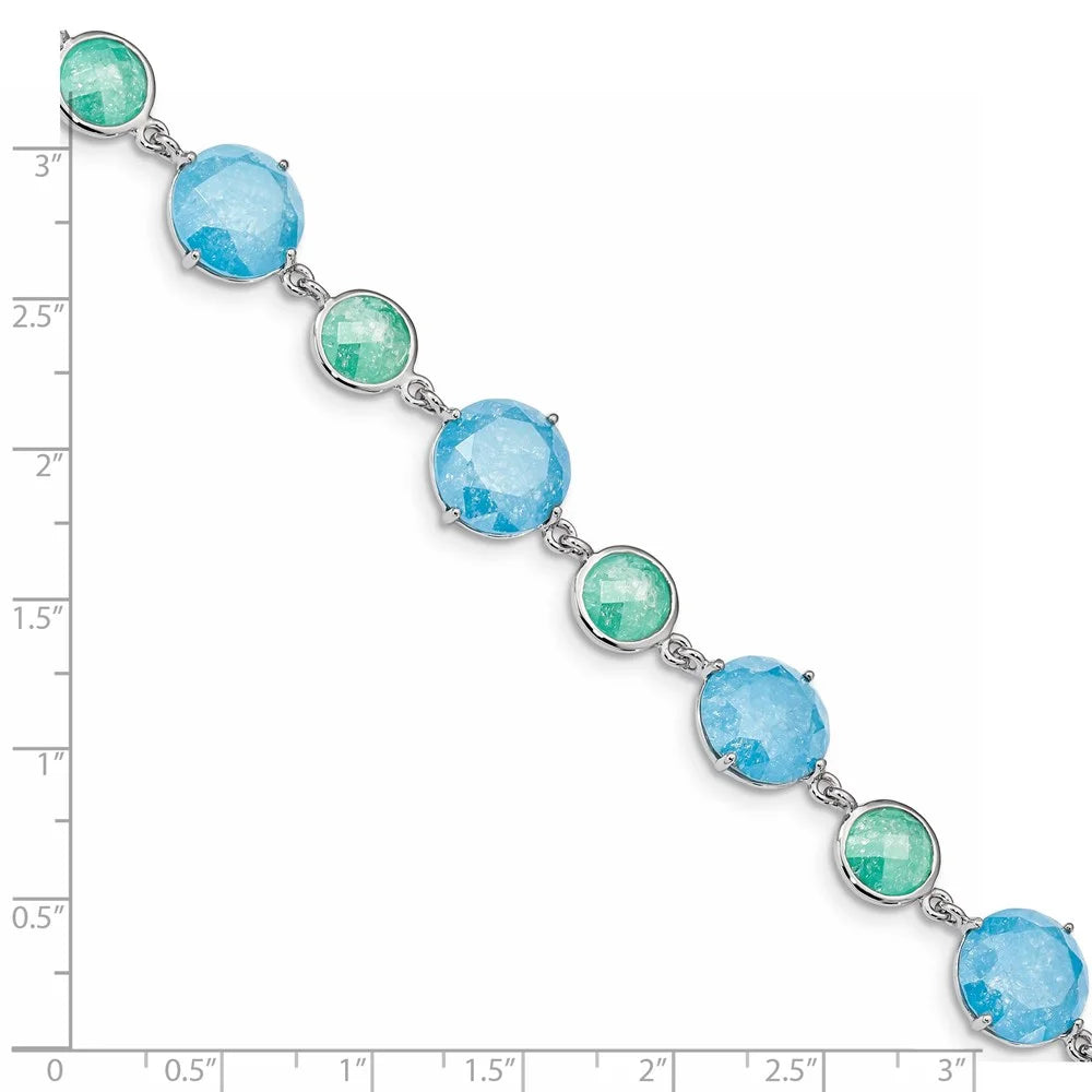 CZ Silver Ice 7.25 in Green/Blue Bracelet Q-QX970CZ Sterling w/1in ext Rhod-pltd