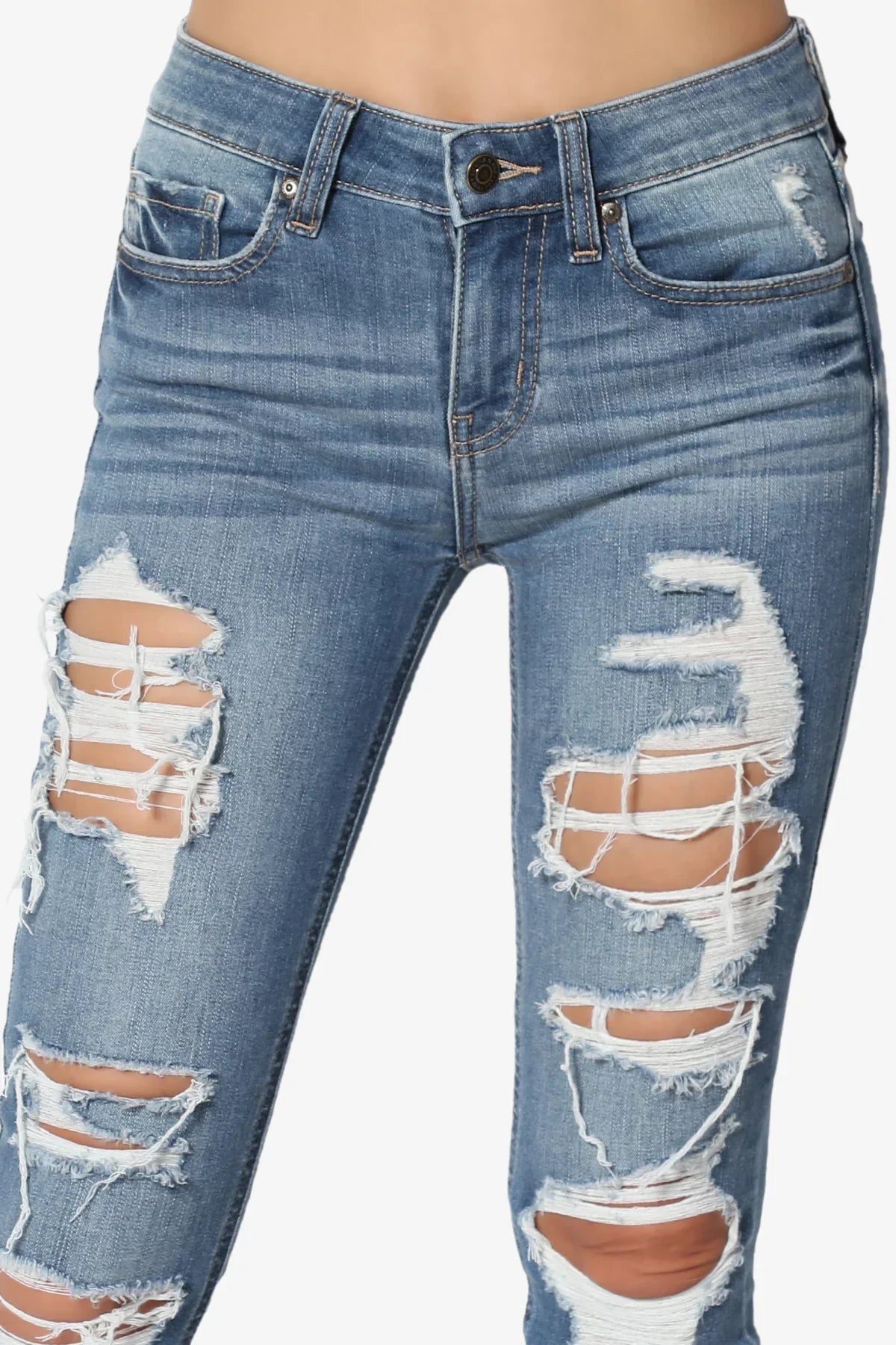 Rise Stretch Mid Deep Distressed TheMogan Perfect in Jeans Skinny Ripped Women's MD