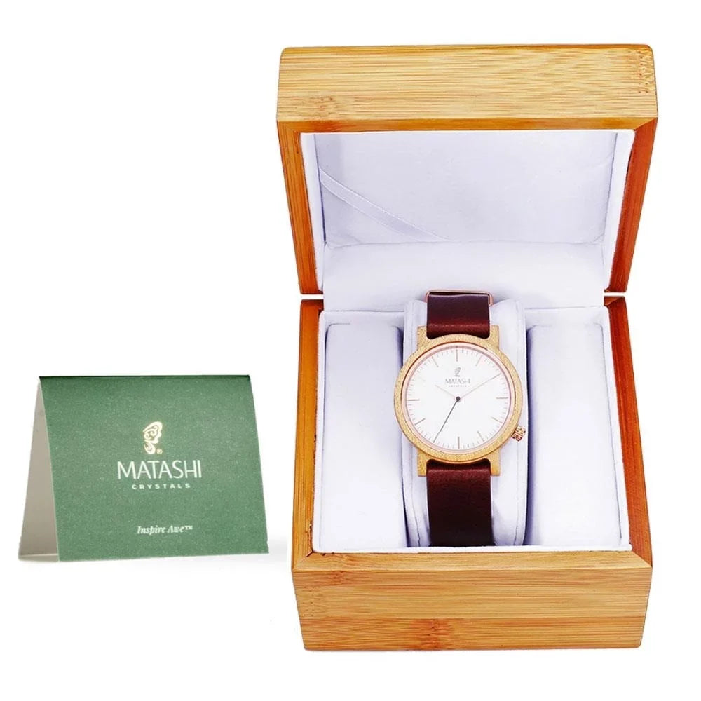 Matashi Womens Travel, 1ATM liquid Brown Casual and Mens Leather Wooden Business Watch Strap, Swiss Resistant, or w Wrist
