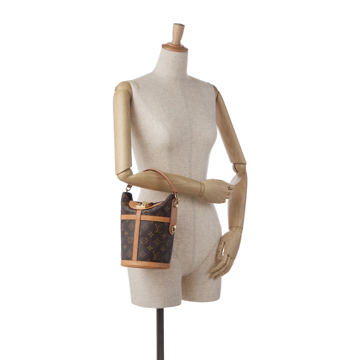 Authenticated Bag Monogram Pre-Owned Bucket DrawstringBag Brown Canvas Unisex Duffle