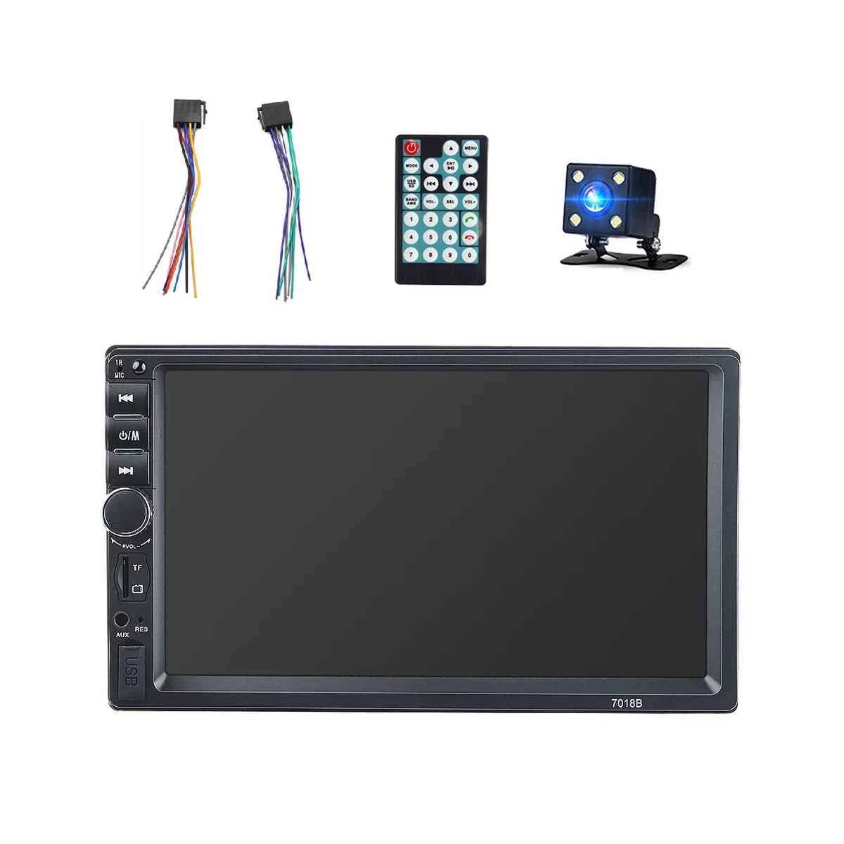 Receiver with USB FM Audio Din with Double Radio Backup Mirror Stereo Bluetooth Camera Screen and 7 Car Touch Radio Inch Car Control Remote Link