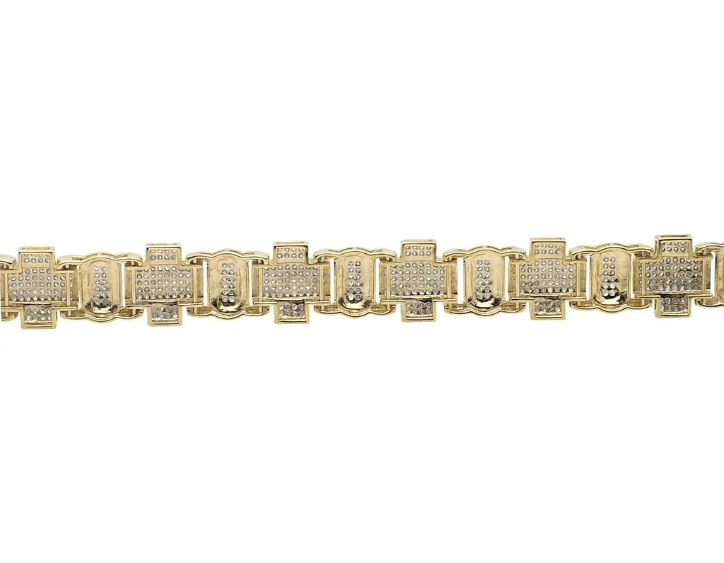 Gold Yellow 8" 4.5ct Link Diamond Pave Bracelet Cross Statement 10K Genuine Men's