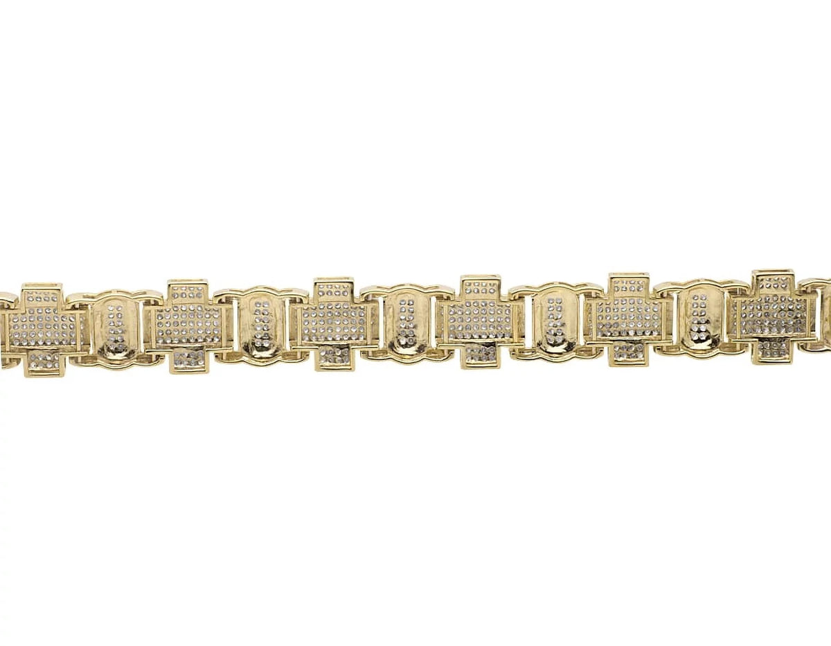 Gold Yellow 8" 4.5ct Link Diamond Pave Bracelet Cross Statement 10K Genuine Men's