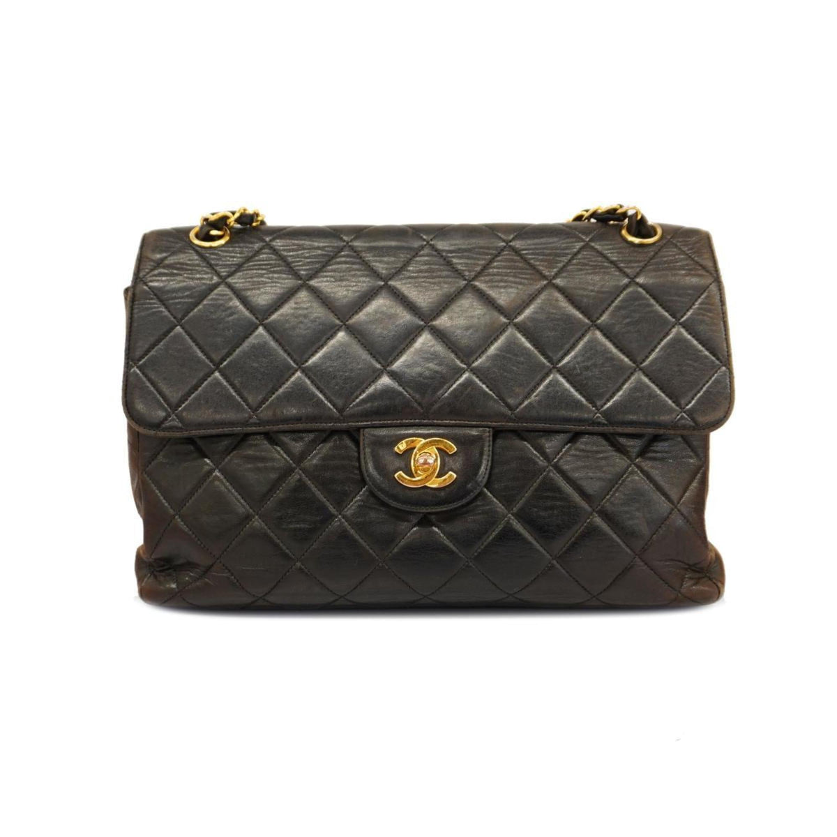 Face (Good) Women's Bag Pre-Owned Chain Matelasse Lambskin Black W Shoulder Double