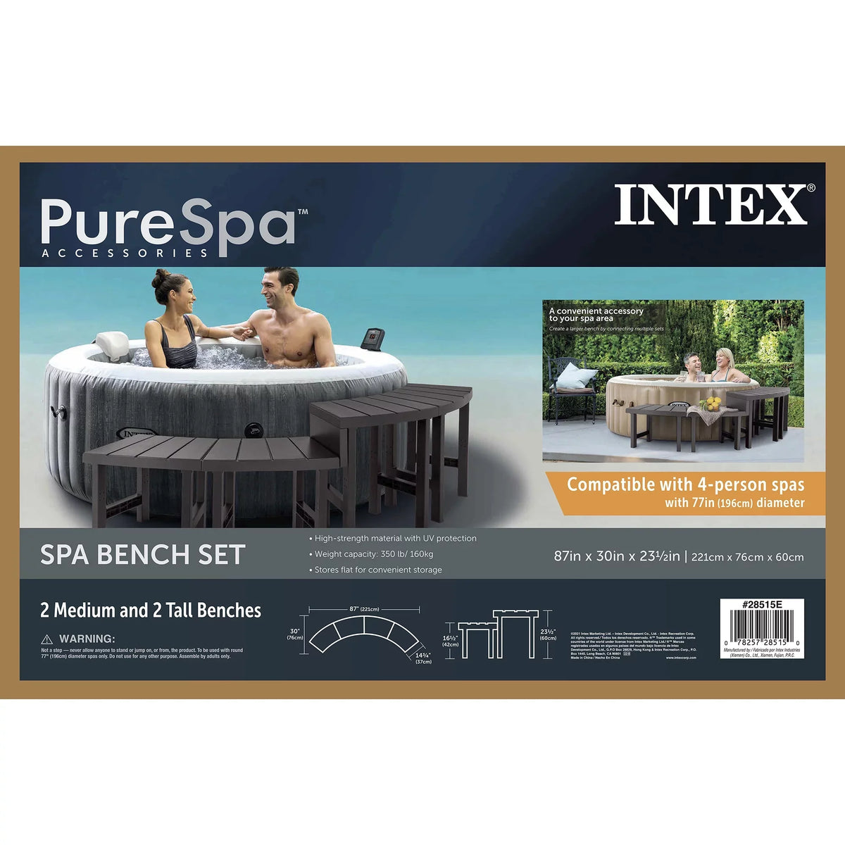 Hot Intex Accessory Tub Plus Benches Spa w/ Greywood PureSpa Inflatable Jet