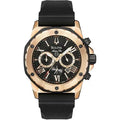 Stainless Gold Men's Marine Rubber Black Chronograph Dial Black Star Steel Strap - Tone