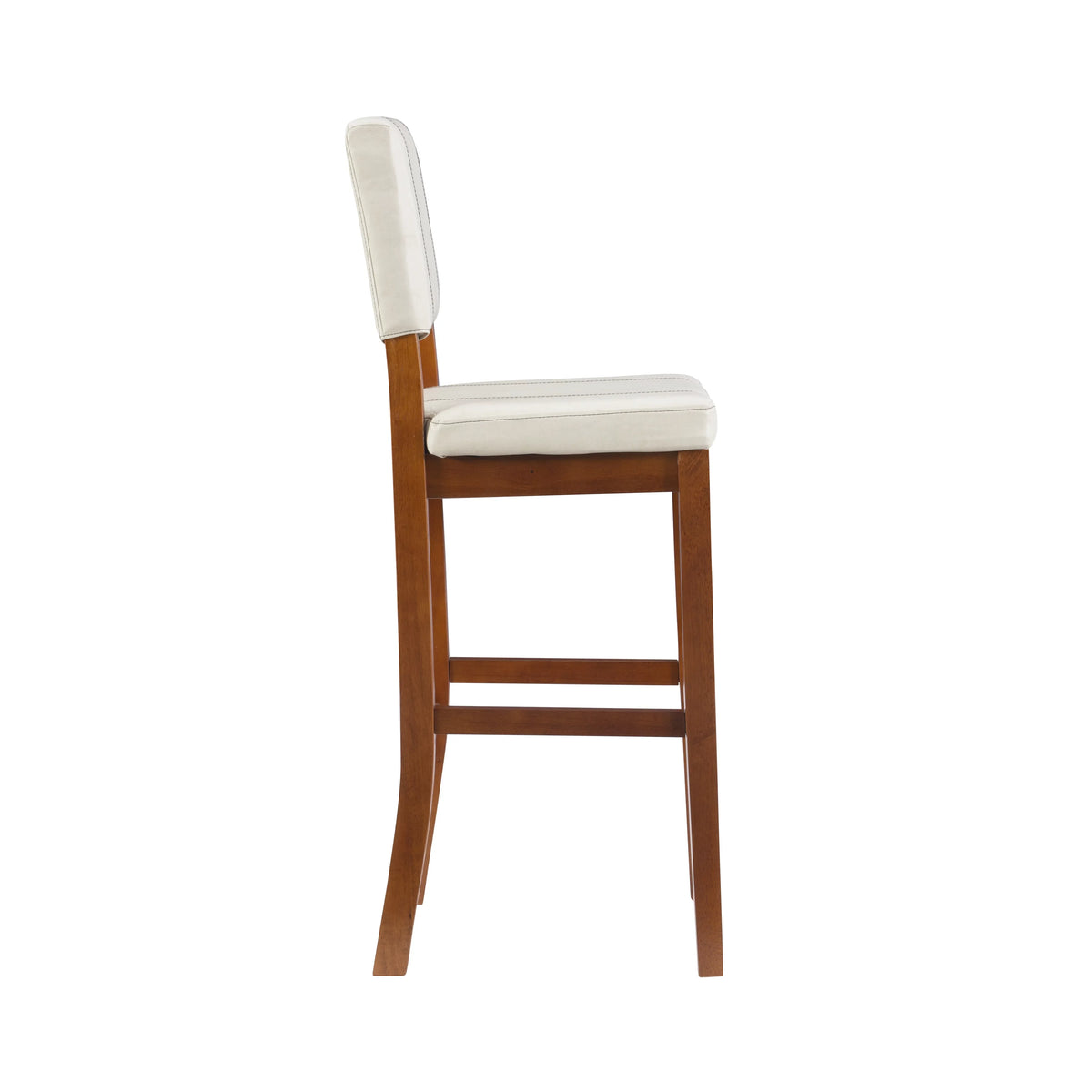Dark Finish Medium Stool, PVC 30" Seat Mulberry Cream Height, Padded Bar Linon Fabric with Walnut
