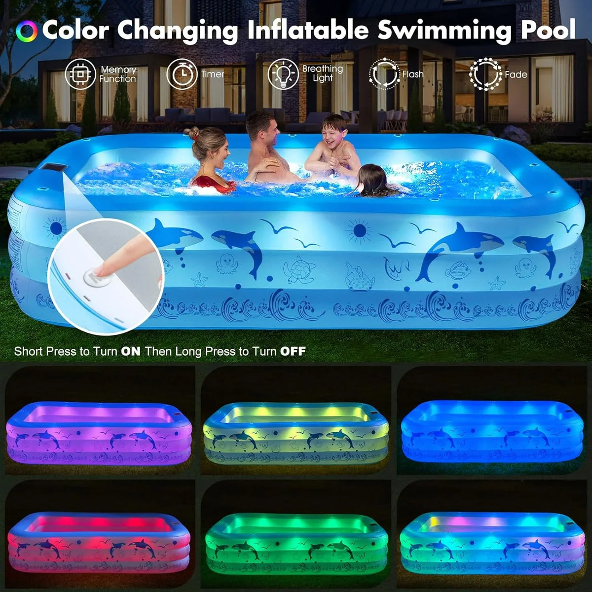 Pool up Inflatable Pool 2024 Lights, Backyard Pool Large Blow Upgraded Kiddle Kids,Adults, Solar Inflatable Thickened with Pool Family Pool, Swimming 105"x65"x25''Oversized for for Powered,