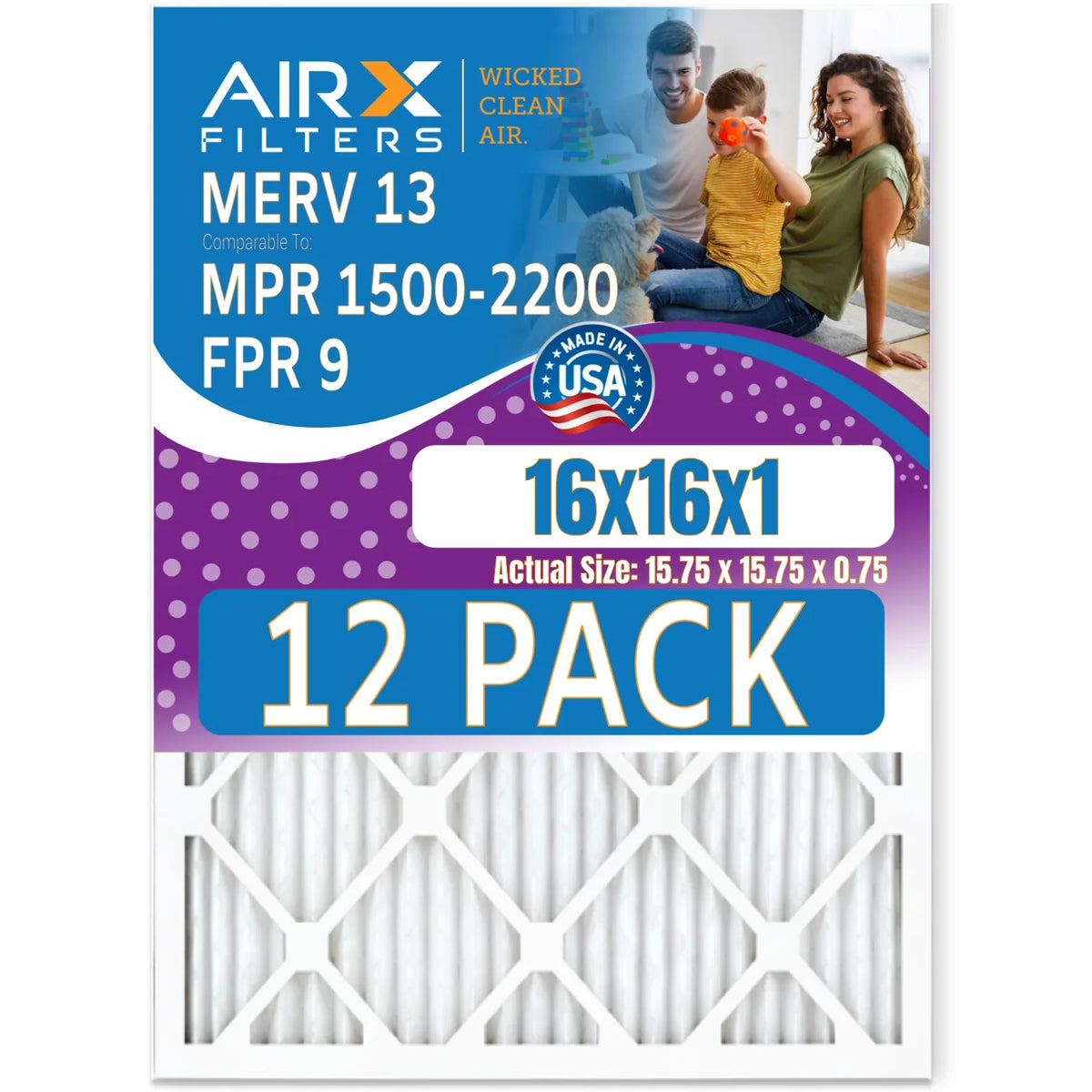 Pack 16x16x1 FPR by MERV to WICKED 13 Air Furnace & Filters Rating, 1500 AIR. Made 12 - Comparable of FILTERS Filter 9 - USA 2200 AIRX CLEAN MPR in