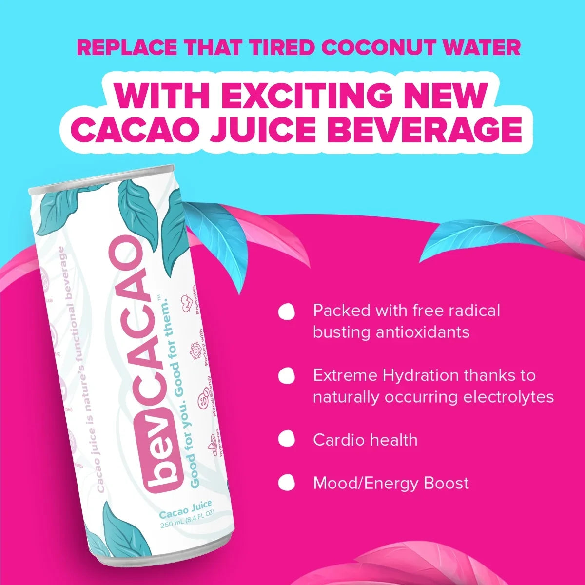 Cacao Fruit Hydration. Pack Highest Natural Electrolytes of Cocoa Cans Healthy bevCacao Energy Drink| Improves | Superfruit Antioxidant Boost the 8 8.4oz | | Juice Pod.