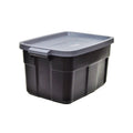 Stackable Roughneck Rubbermaid Handles, Easy Tote 31 Stay Gallon Container Tight Pack) Lid Gray Storage & Carry (3 Black/Cool with