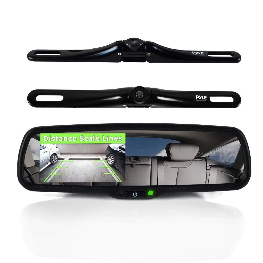 Camera Distance Safety Backup & Monitor Mirror - PYLE PLCM4550 Rear Scale Lines View Screen System with Reverse Car Parking