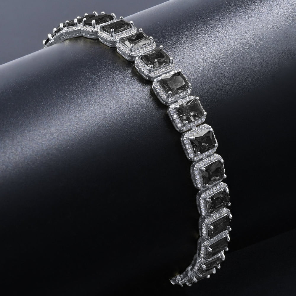 Gold Simulated / Inch Diamonds Onyx Solitaire Black 14K Ladies Bracelet White 10mm Mens 8.5 Finish