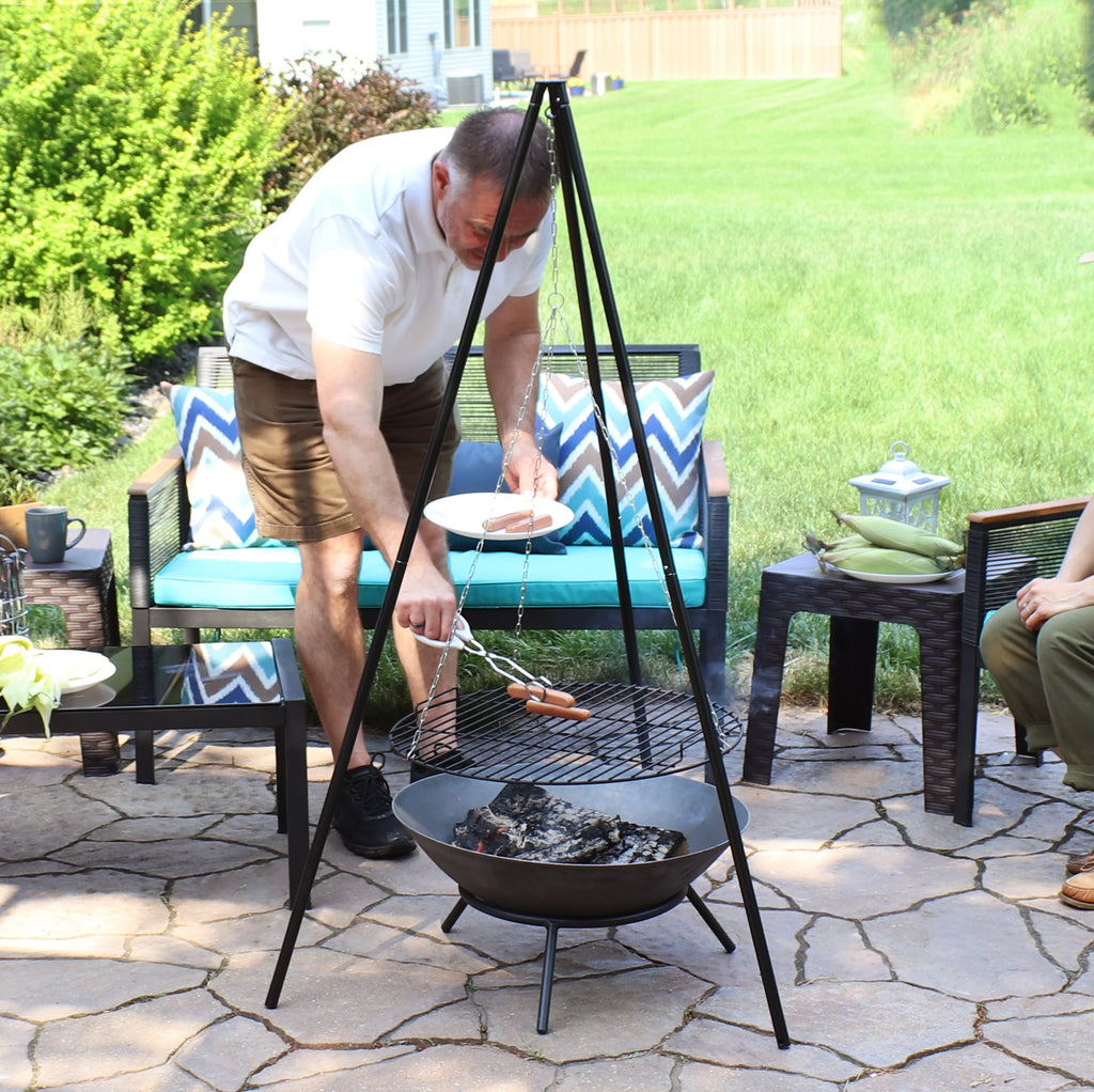 Cooking Tripod Diameter with Sunnydaze - Set Grate Grilling 22"
