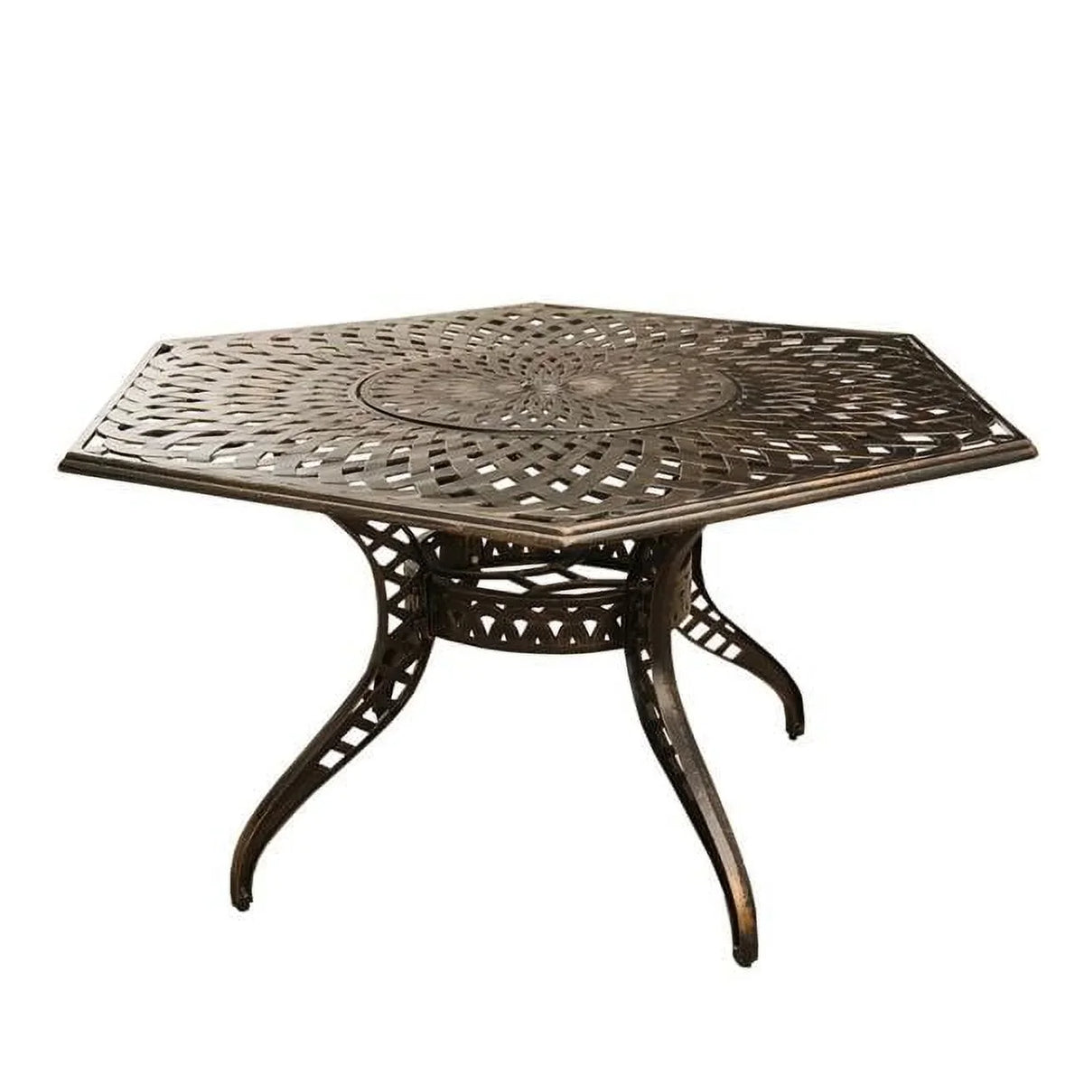63 with in. Lattice Contemporary Dining Bronze Mesh exterior Hexagon Lazy Table Modern Susan, Aluminium