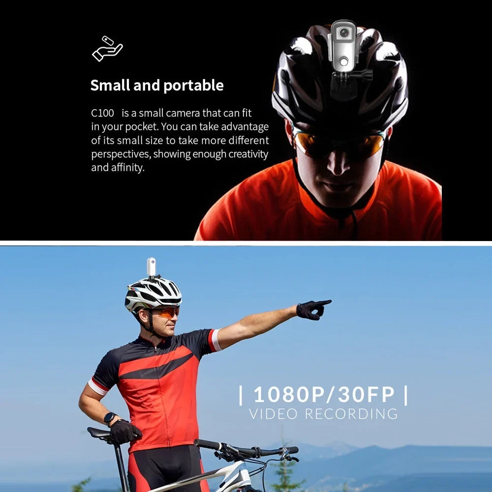 Back Video Battery Connection Mini WiFi Magnetic Waterproof SJCAM 30M Camera Action Waterproof Camera Digital with Sharing Built-in 1080P/30fps Case Clip C100 APP Body Lanyard