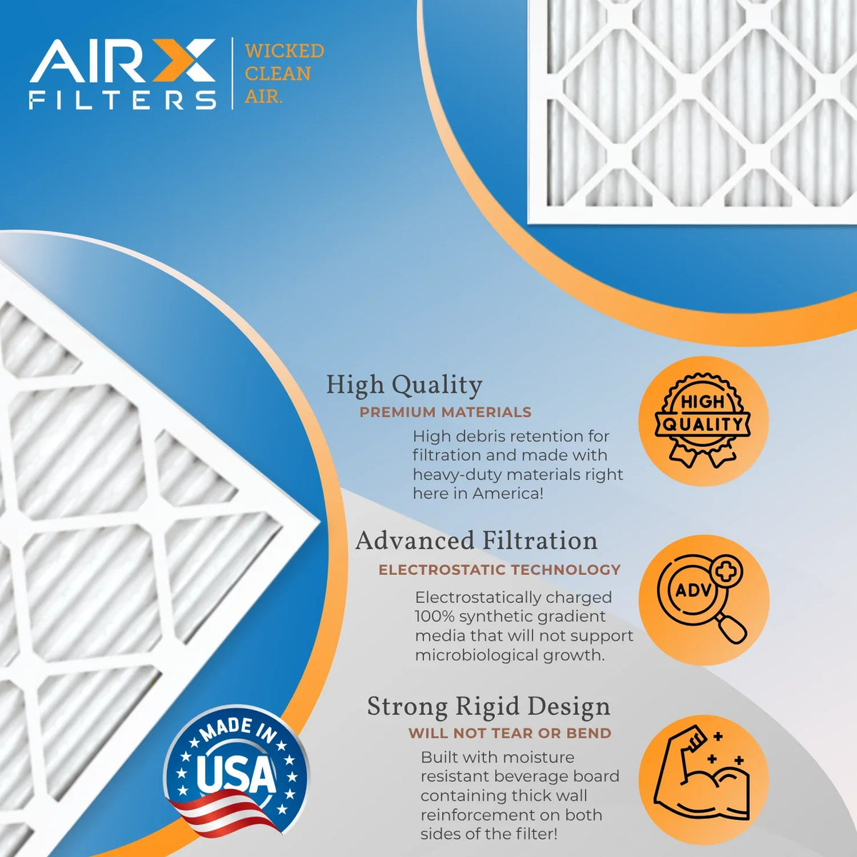 13 AIRX 12x18x1 USA Air 6 Filter Electrostatic 2200 Pack Comparable - Air FILTERS CLEAN 12x18x1 & Pleated to by Premium Made FPR 9 Filters AIR. Conditioner Furnace WICKED 1500 HVAC MERV MPR Filter AC