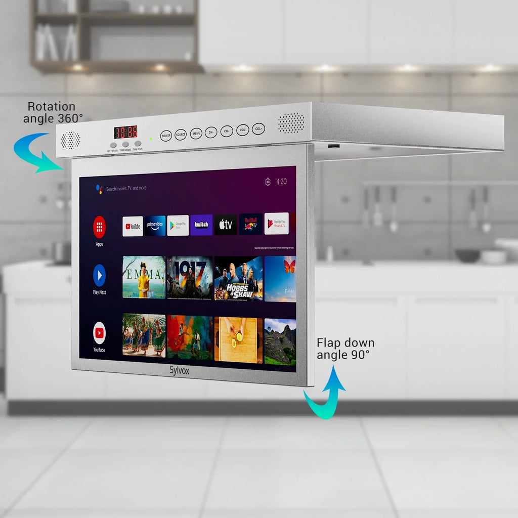 Support Smart Android Bluetooth(Silver） Kitchen WiFi Built-in Under TV inch TV, TV, 15.6 Smart SYLVOX Play, 1080P Cabinet Assistant FHD
