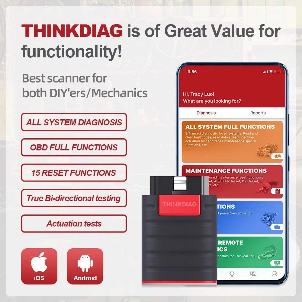 ThinkDiag Diagnostic Reader Scanner Car thinkcar Code OBD2 Bluetooth, Bluetooth