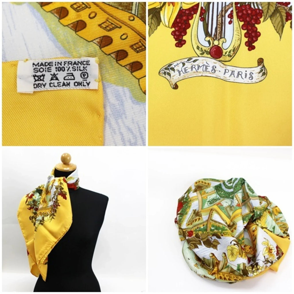 Paradise Hermes de HERMES Cocagne" 90 pays Carre Scarf Silk For Yellow Pre-Owned Ladies | In "Au (Good)