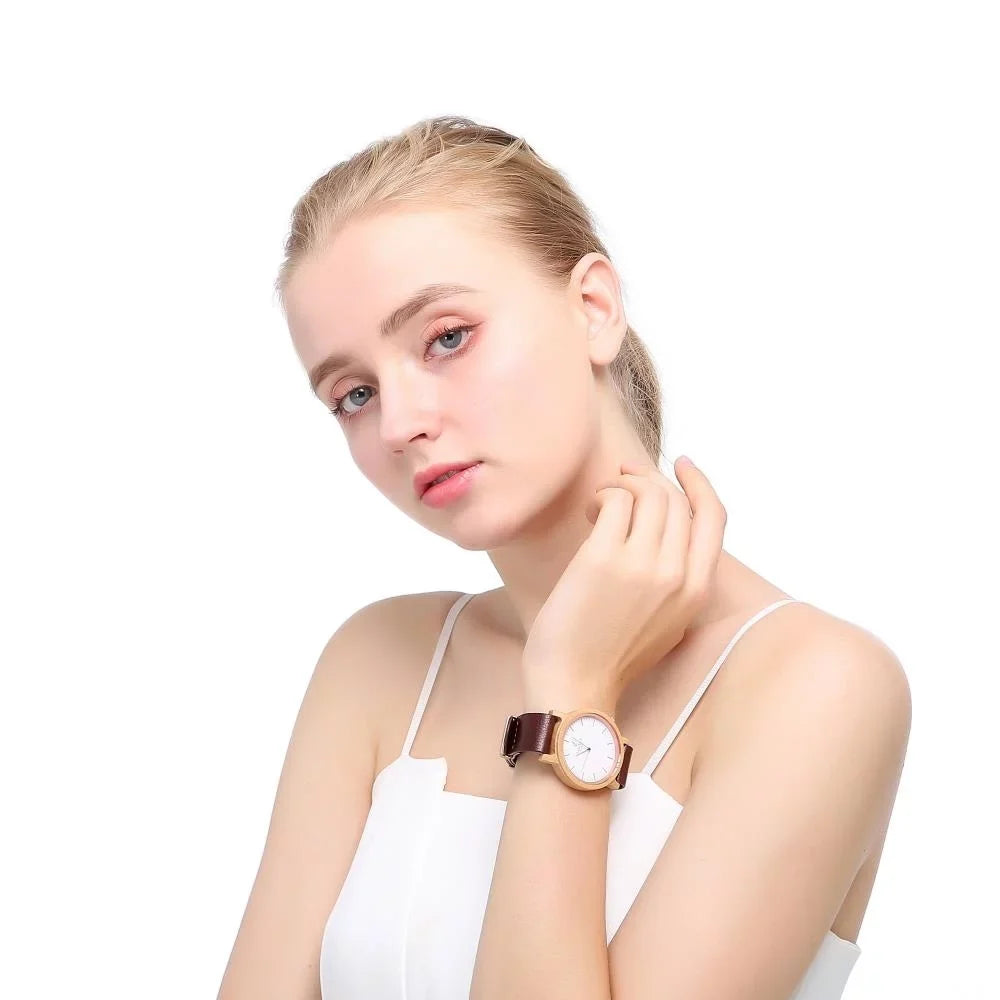 Matashi Womens Travel, 1ATM liquid Brown Casual and Mens Leather Wooden Business Watch Strap, Swiss Resistant, or w Wrist