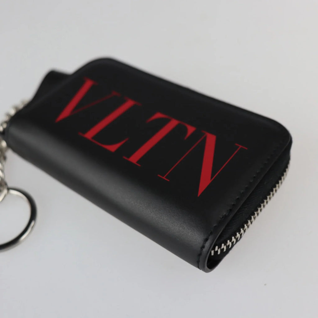 with Garavani zipper round key TY2P0P24LVN black metal silver fittings case red Valentino ring coin Pre-Owned leather New) (Like purse