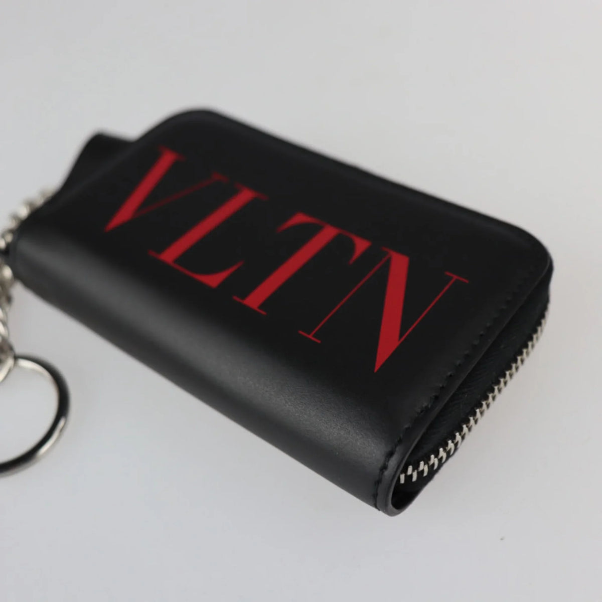 with Garavani zipper round key TY2P0P24LVN black metal silver fittings case red Valentino ring coin Pre-Owned leather New) (Like purse