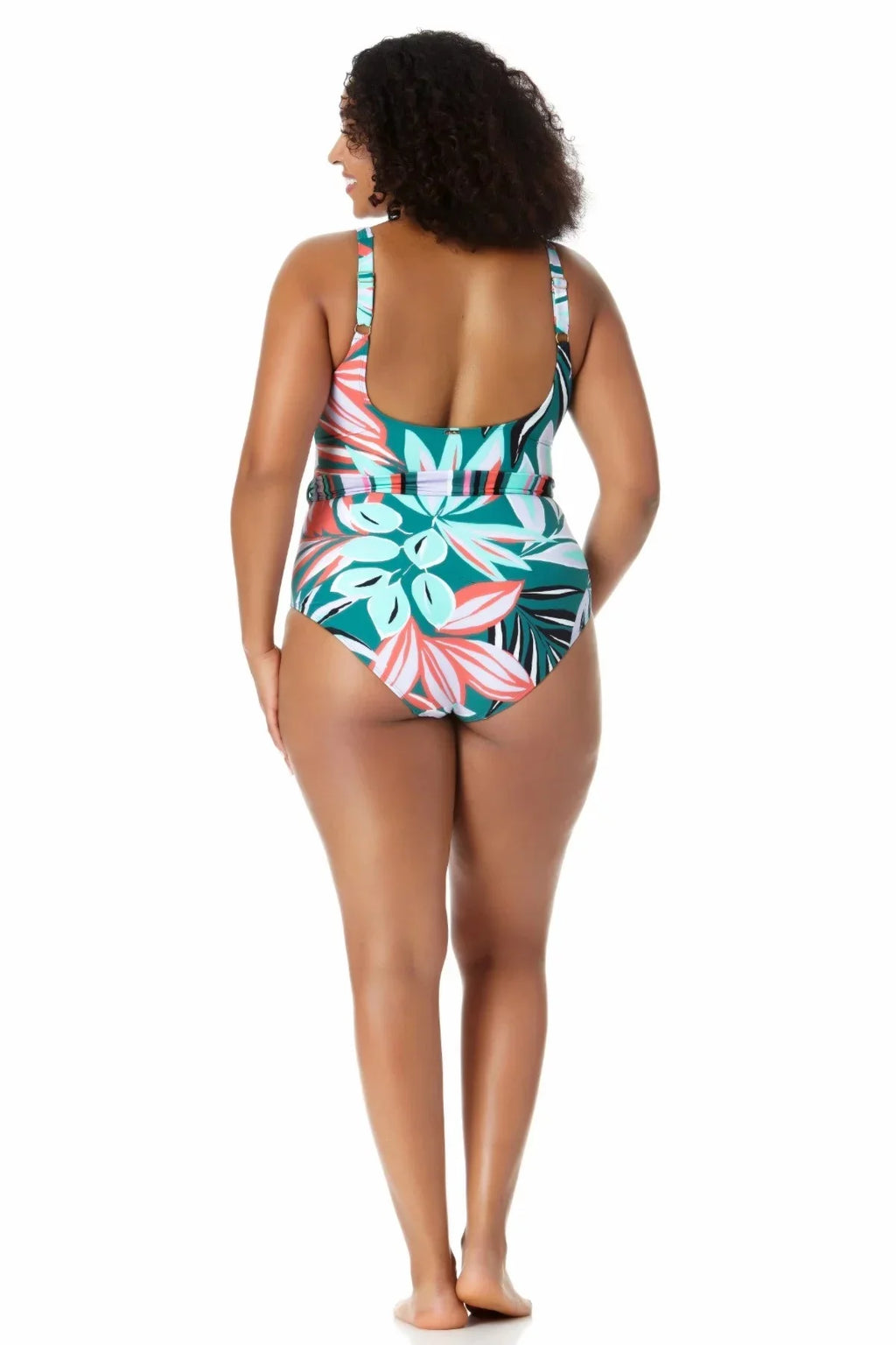 Piece dimension Belted Women's Neck Anne 16W Tropical Multi Scoop Zesty One Swimsuit Cole